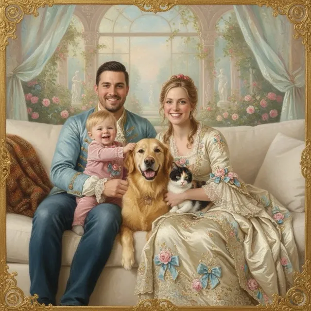 Family portrait in Rococo style
