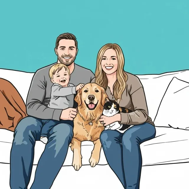 Family portrait in bold line pop art style